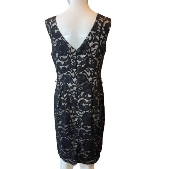 Eliza J Womens Lace Sheath Dress EJ2M2743 Back V Round Neck Black Cream Size 10 - Picture 4 of 11